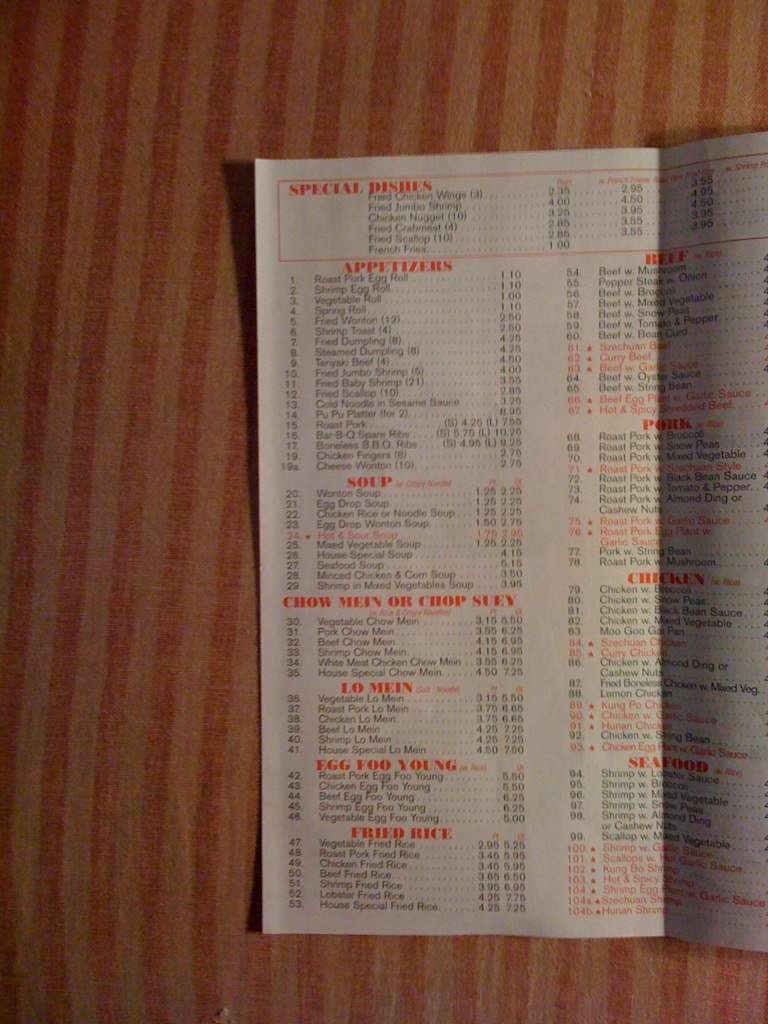 China One ( ONLY take online order from our own business website) menu