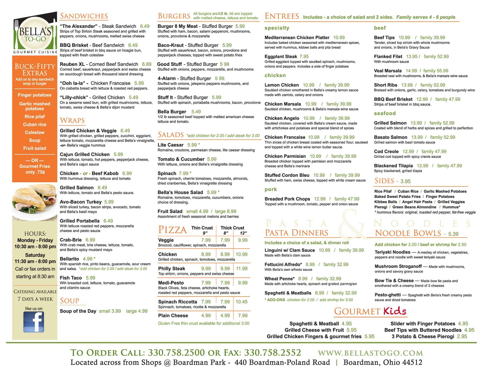 Bella's To-Go Menu, Menu for Bella's To-Go, Boardman, Youngstown ...