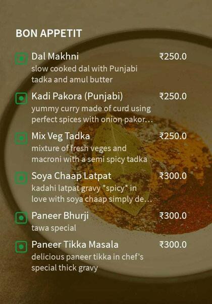 Menu at Bon Appetit, Amritsar