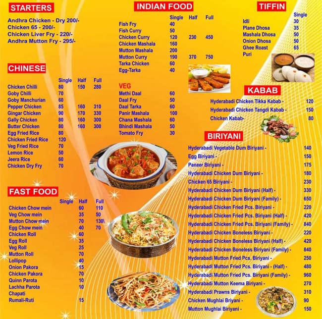 Menu of Bawarchi Restaurant, New Town, Kolkata