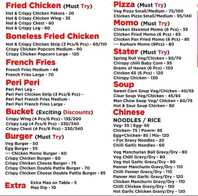 Menu of HTF - Hot The Fries, Nagerbazar, Kolkata