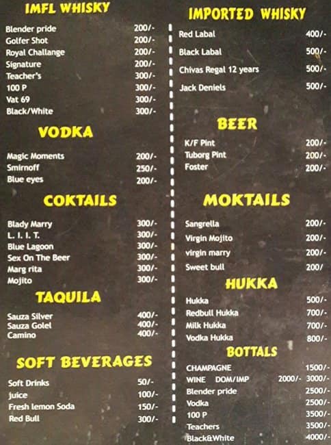 Alcoholic lounge & bar menu