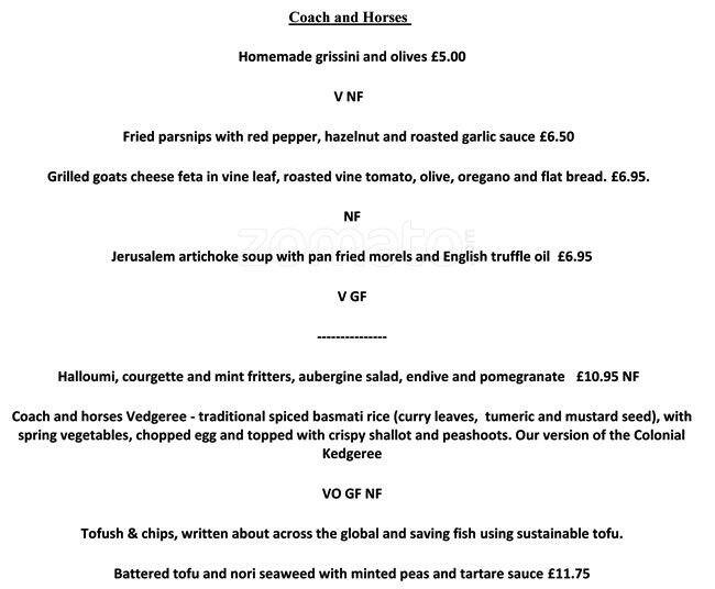 Norman's Coach and Horses Menu Zomato UK