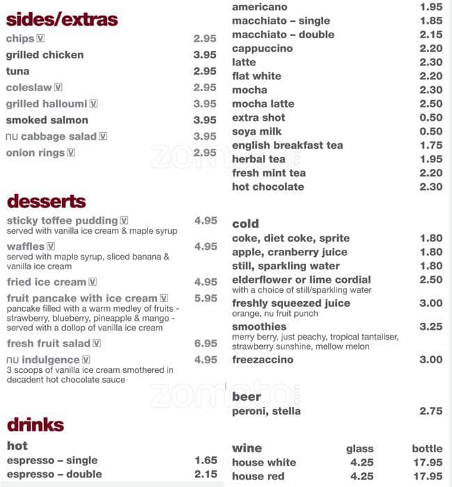 Menu at Nu Nosh cafe, London, 816 Finchley Rd