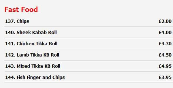 Pakora menu
