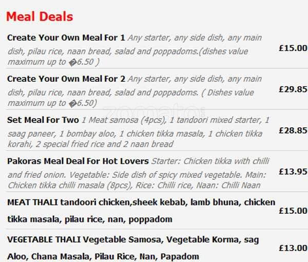 Pakora menu