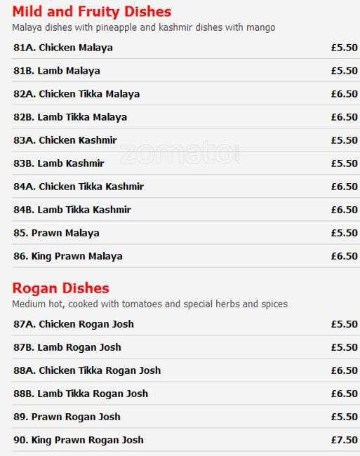 Pakora menu