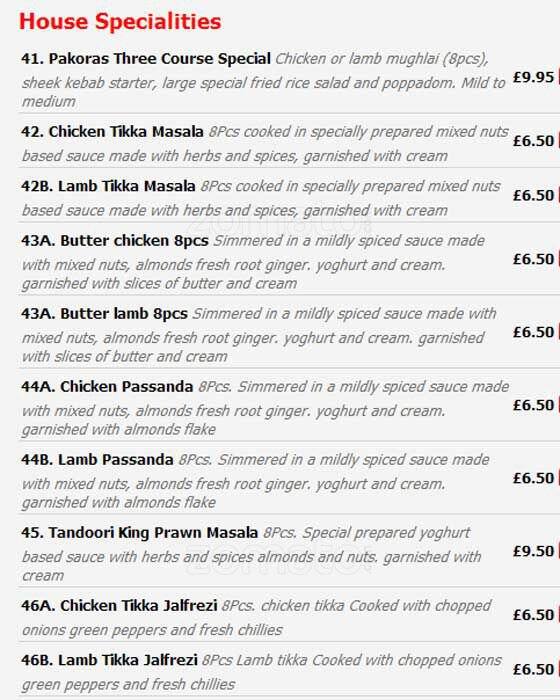 Pakora menu