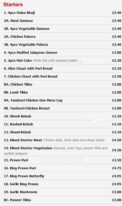Pakora menu