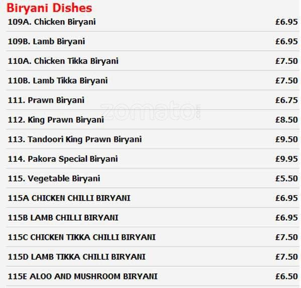 Pakora menu