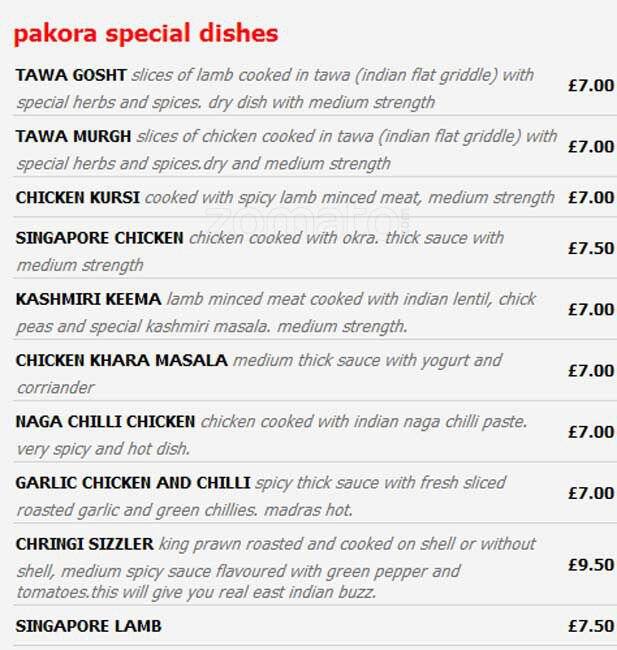 Pakora menu
