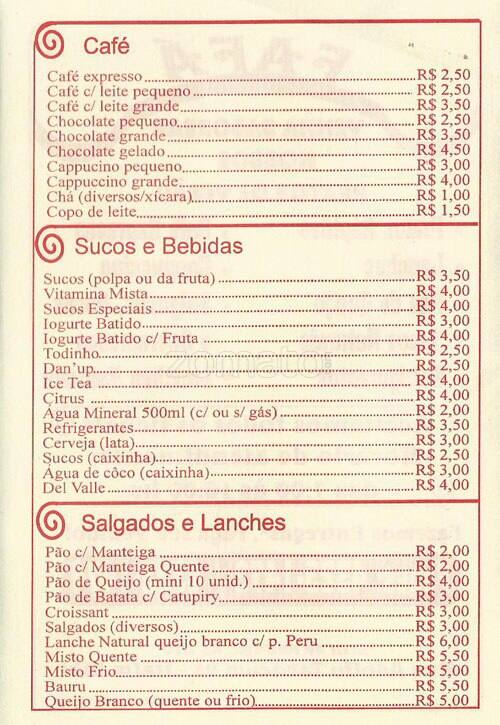 Restaurante do Dindo / Fafá Café cardápio