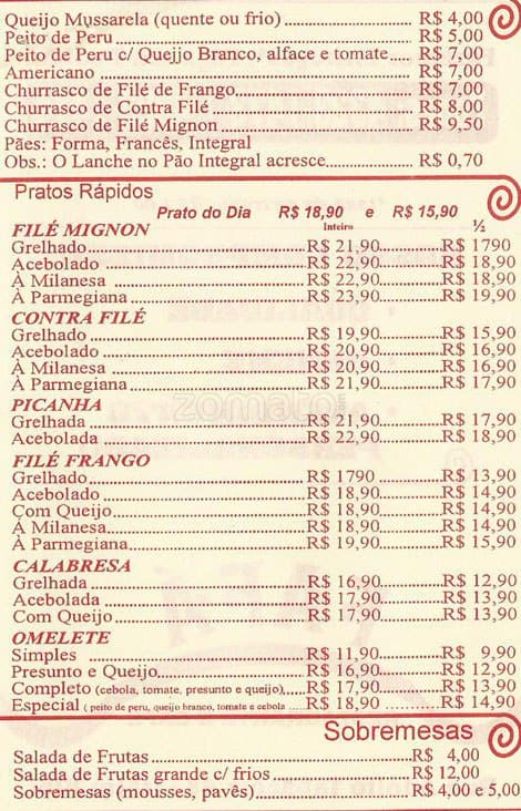 Restaurante do Dindo / Fafá Café cardápio