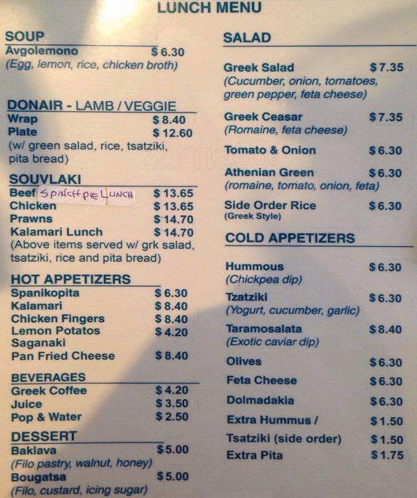 Summer in Greece Souvlaki Menu Urbanspoon/Zomato