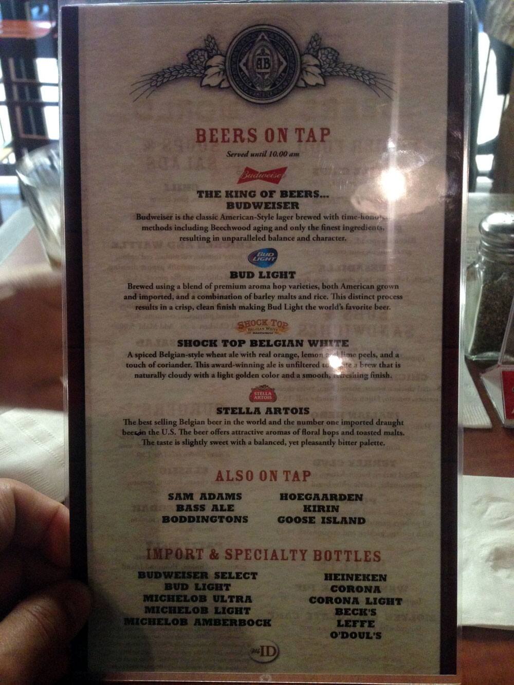 Beers of the World Menu, Menu for Beers of the World, North St Louis