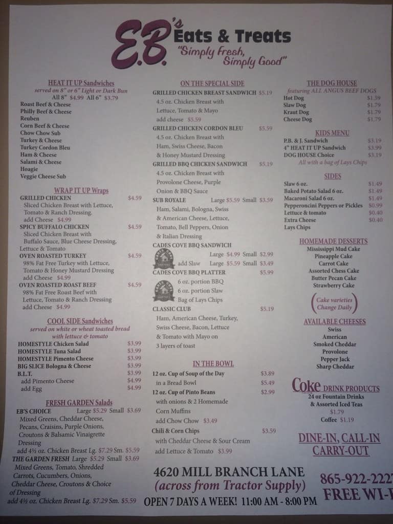 E.B.'s Eats & Treats Menu Urbanspoon/Zomato