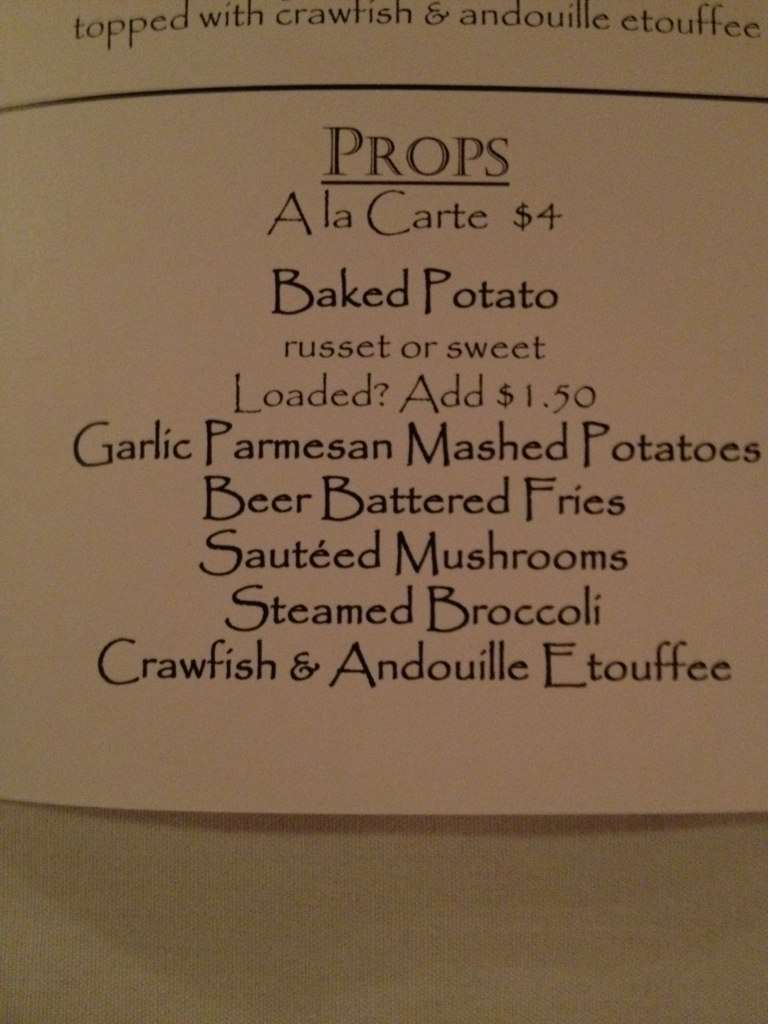 Menu at Opera House steakhouse, Martin