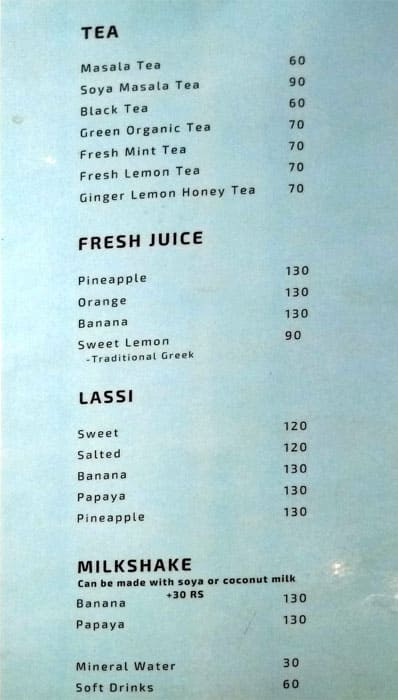 Udai Art Cafe menu