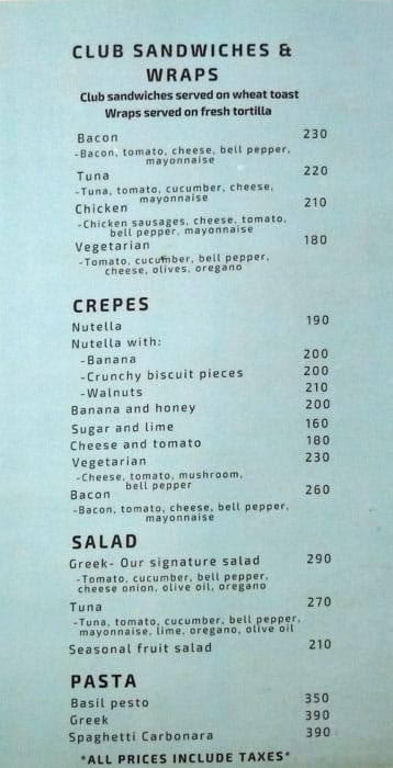 Udai Art Cafe menu