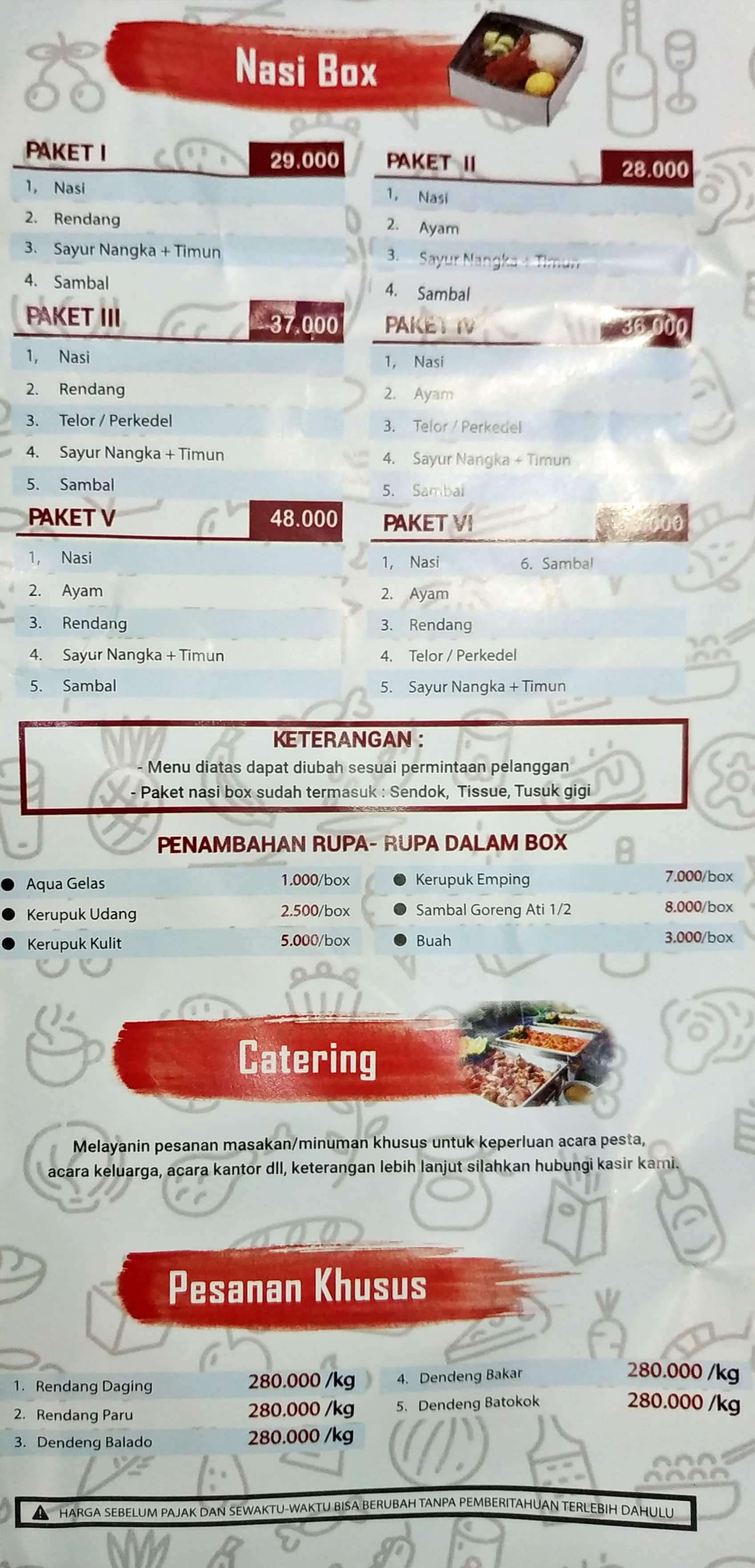 Menu at Rumah Makan Sederhana restaurant, Jakarta, Jl. Melawai 4 No.B 6