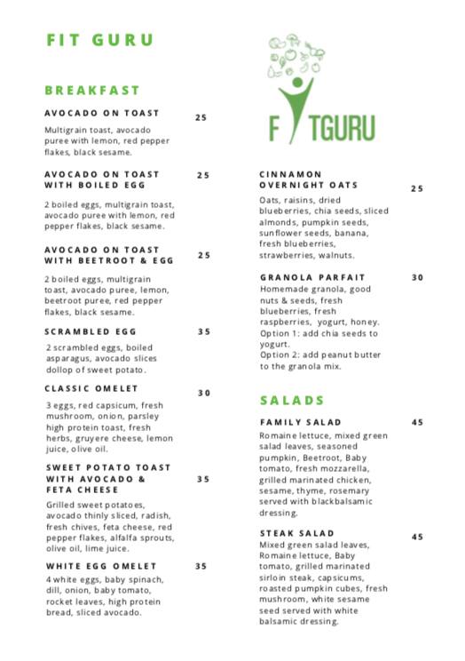 Fit Guru Menu, Menu for Fit Guru, Dubai Zomato