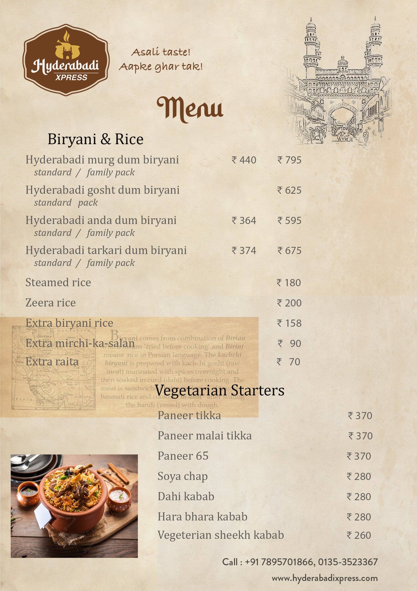 Hyderabadi Xpress menu