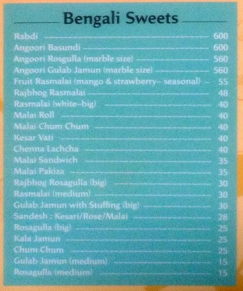 Brijwasi Sweets menu