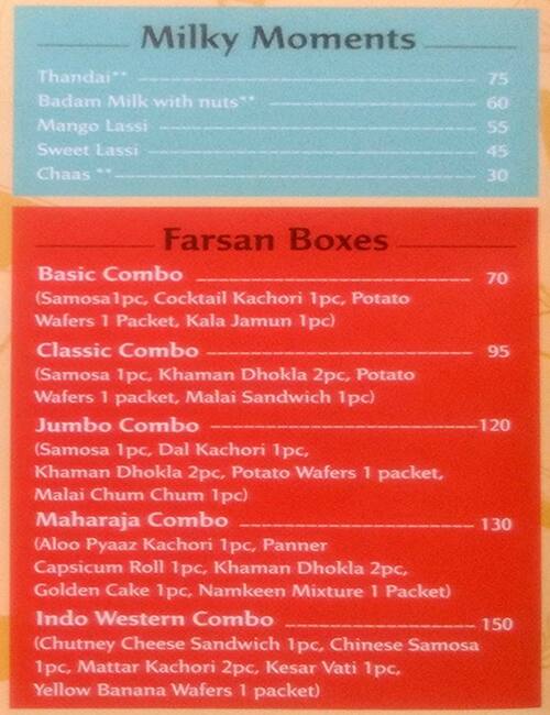 Brijwasi Sweets menu
