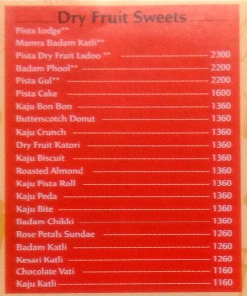 Brijwasi Sweets menu