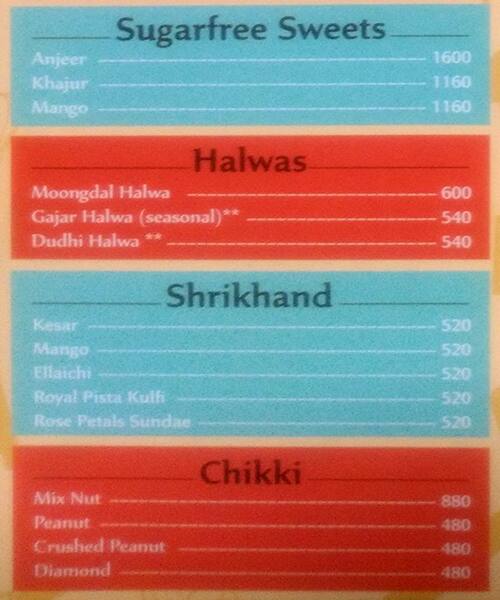 Brijwasi Sweets menu