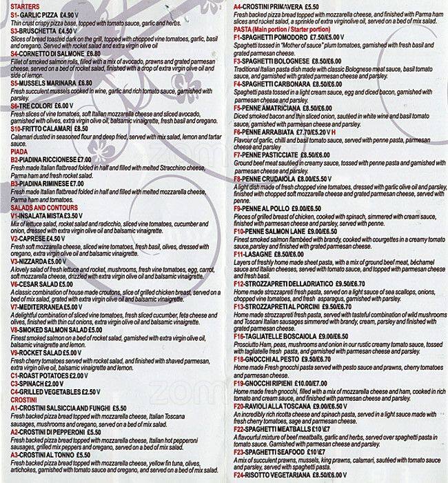 Sapore Italiano Menu, Menu for Sapore Italiano, Limehouse, London ...