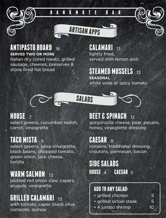 Banknote Bar menu