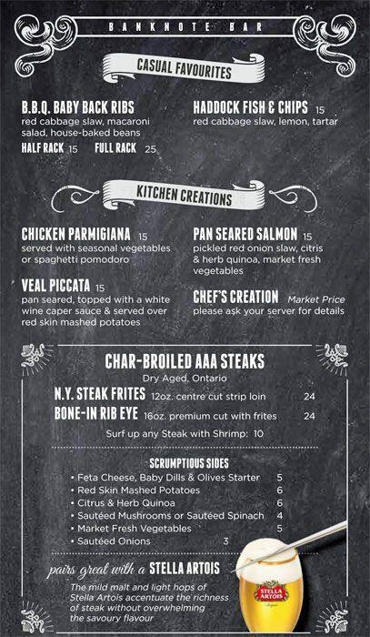 Banknote Bar menu