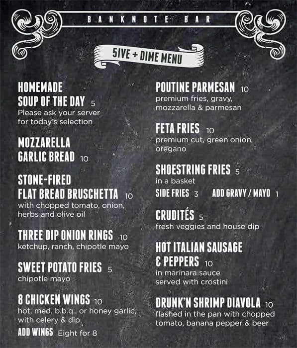 Banknote Bar menu