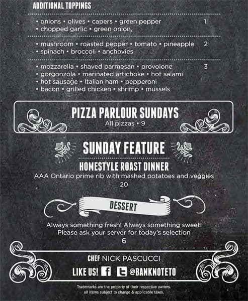Banknote Bar menu