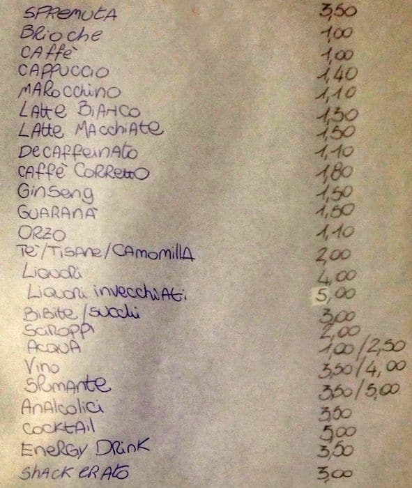 Menu di Caffè Sempione 
