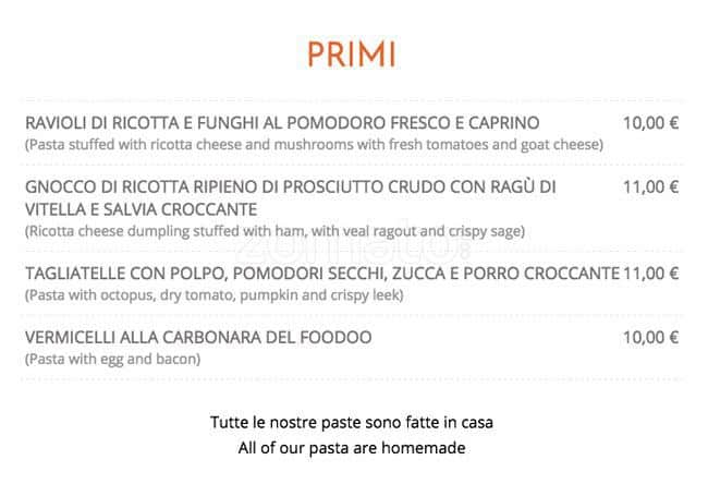 Menu di Foodoo Botanic Bistrot 