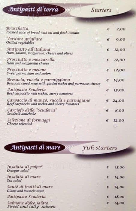 Menu di La Scuderia 