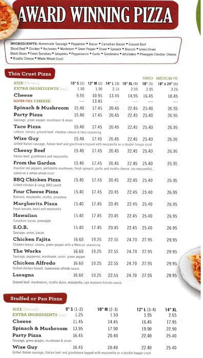 Suparossa menu