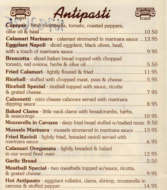 Wood Fired Pizza & Trattoria Menu Urbanspoon/Zomato