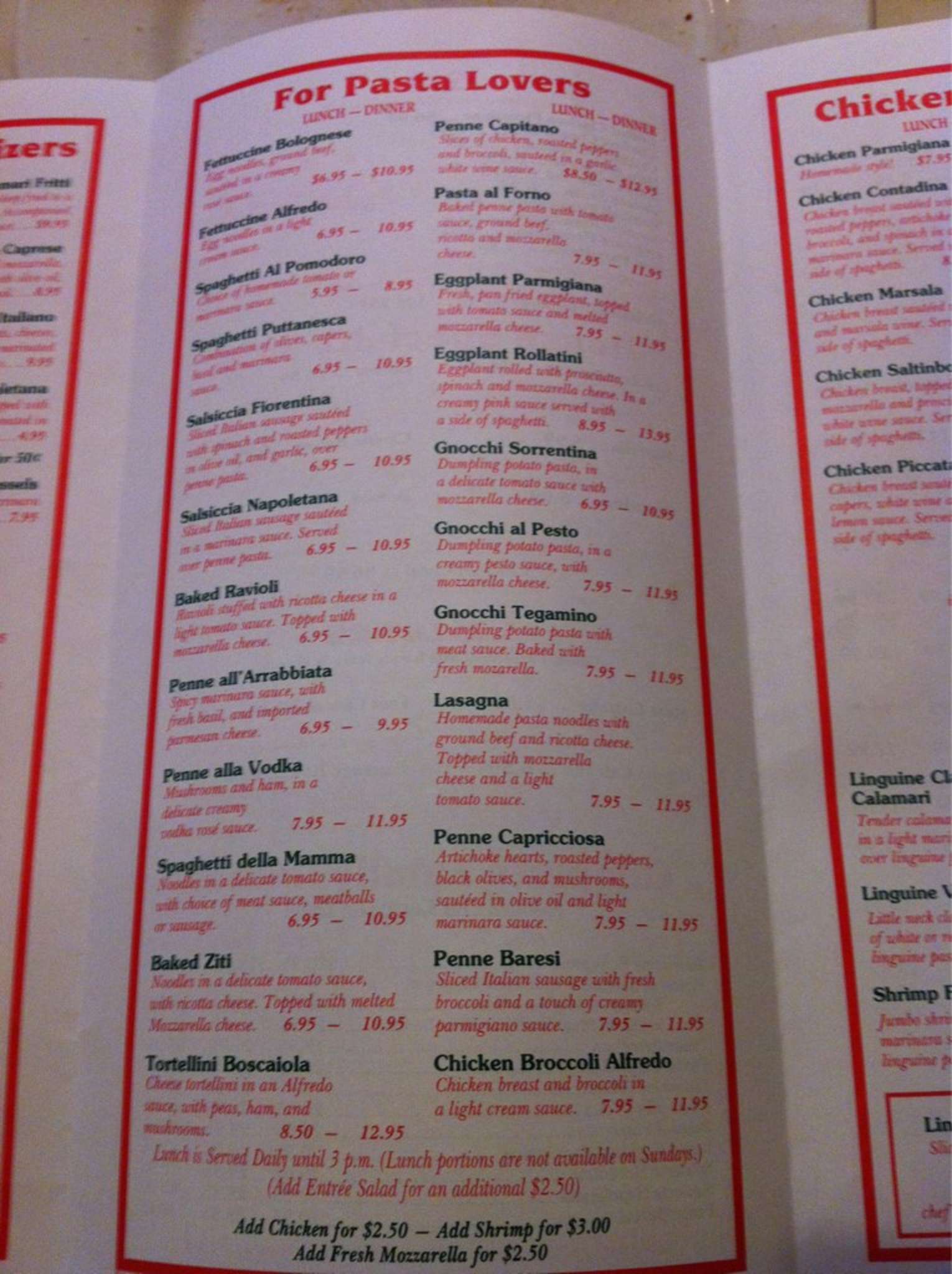 Menu at Bella Italia pizzeria, Annapolis
