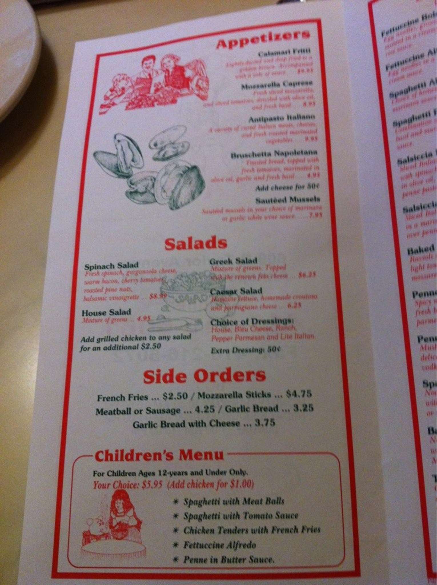 Menu at Bella Italia pizzeria, Annapolis