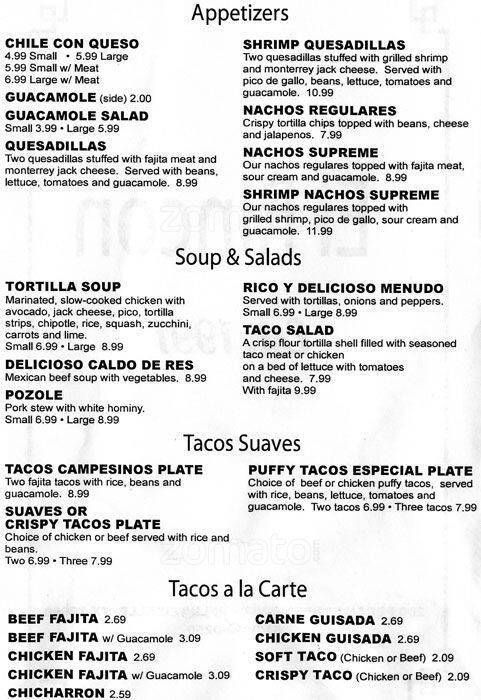 Carta de Tacos El Rincon
