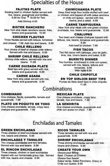 Carta de Tacos El Rincon