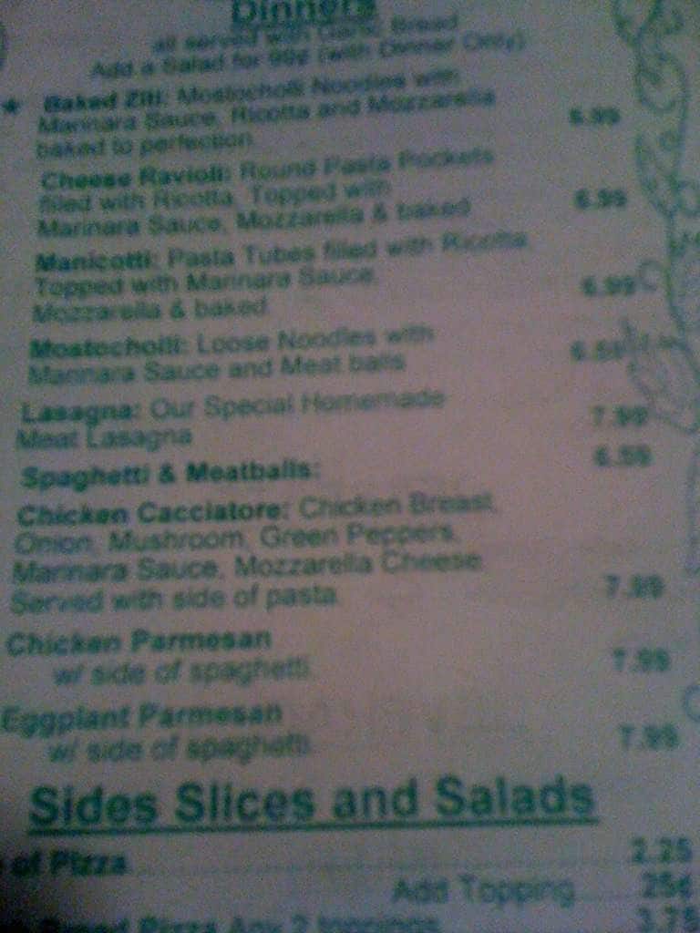 Menu at Paul's Chicago Pizza pizzeria, Clearwater