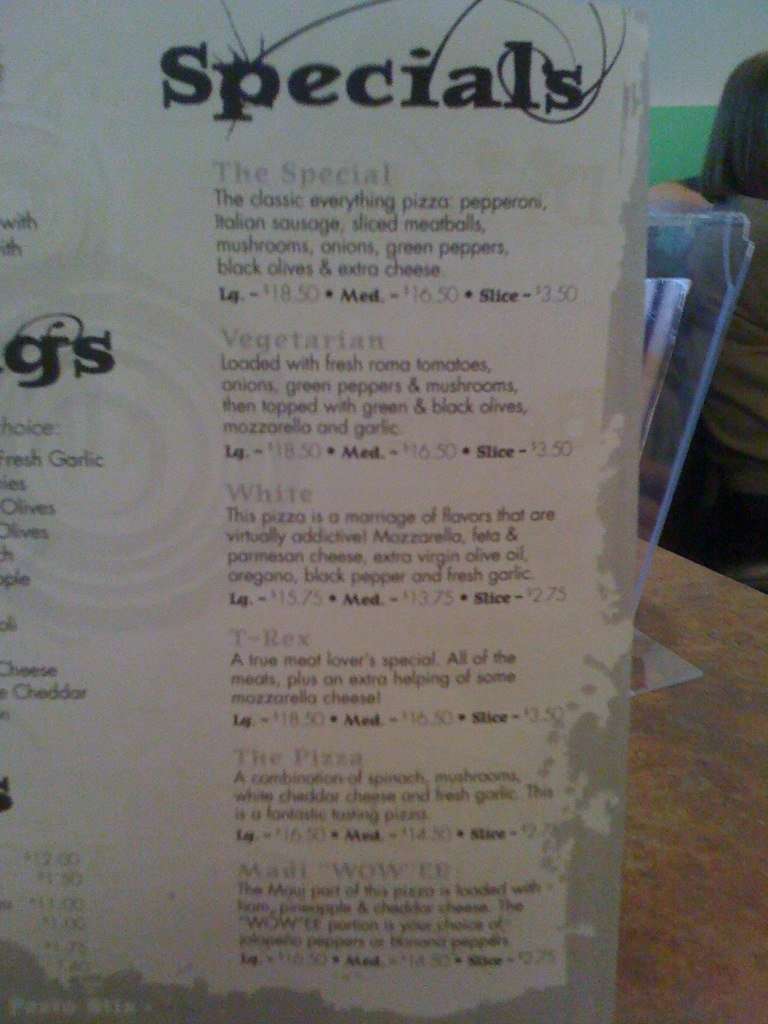 Moon River Pizza menu, Menu restauracji Moon River Pizza, Westside