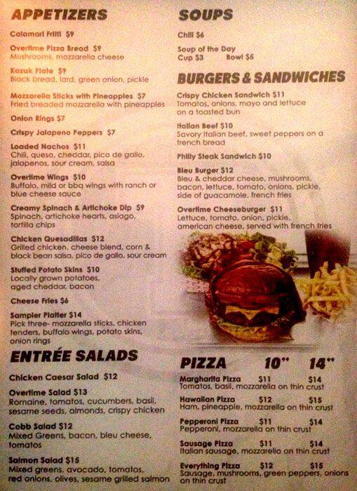 Menu At Overtime Sports Bar, Chicago