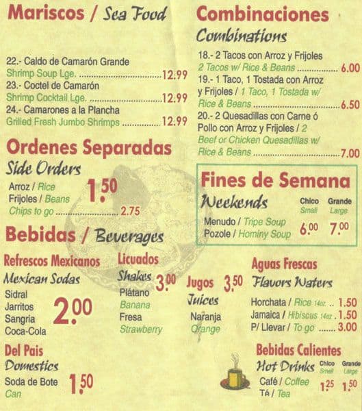 Menu at Nuevo Poncitlan restaurant, Berwyn, W 26th St