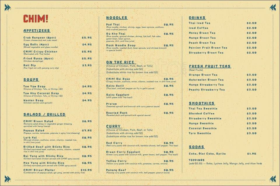 Chim! Thai Street Food Menu, Menu for Chim! Thai Street Food, West