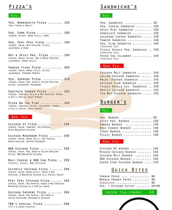 Menu at The Bread Basket, Guntur